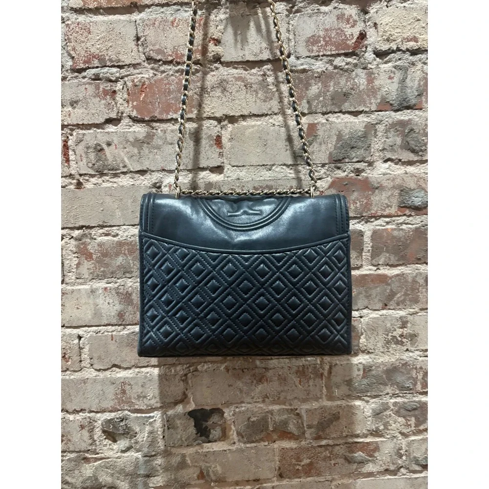 Tory Burch Fleming Convertible Shoulder Bag Black Leather Medium